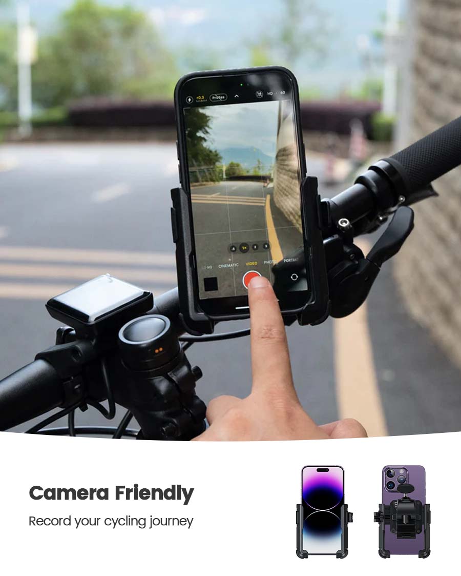 Bike Phone Mount for Bike with Quick-Release, [Camera Friendly] Motorcycle Phone Mount for iPhone 17-16-15-14-13-12-11 All Series, Galaxy S22/S23/S24/S25 Ultra, 2.4~3.54" Wide Phones